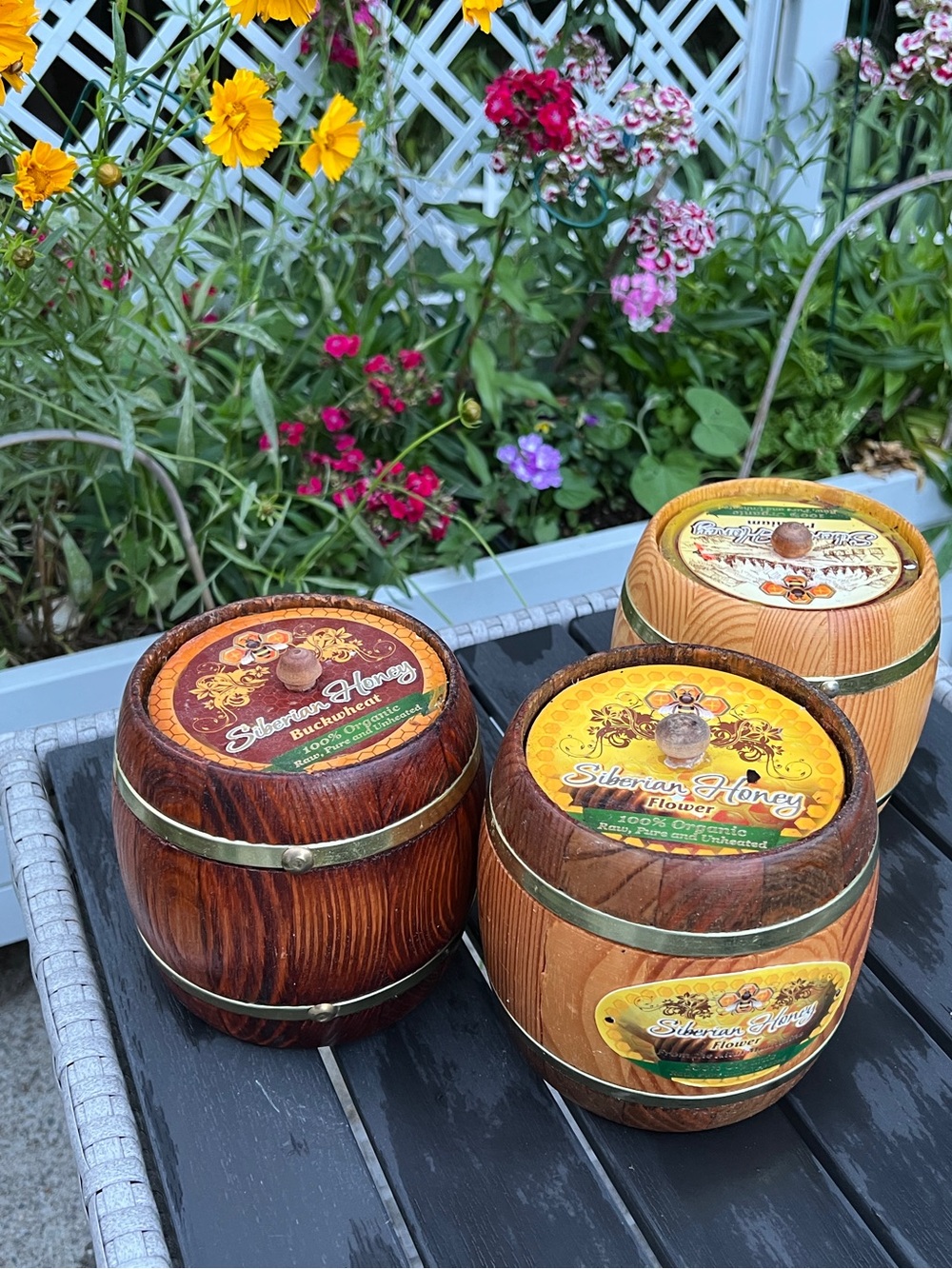 Wooden Barrel Honey Jars - Rustic Decorative Set of 3